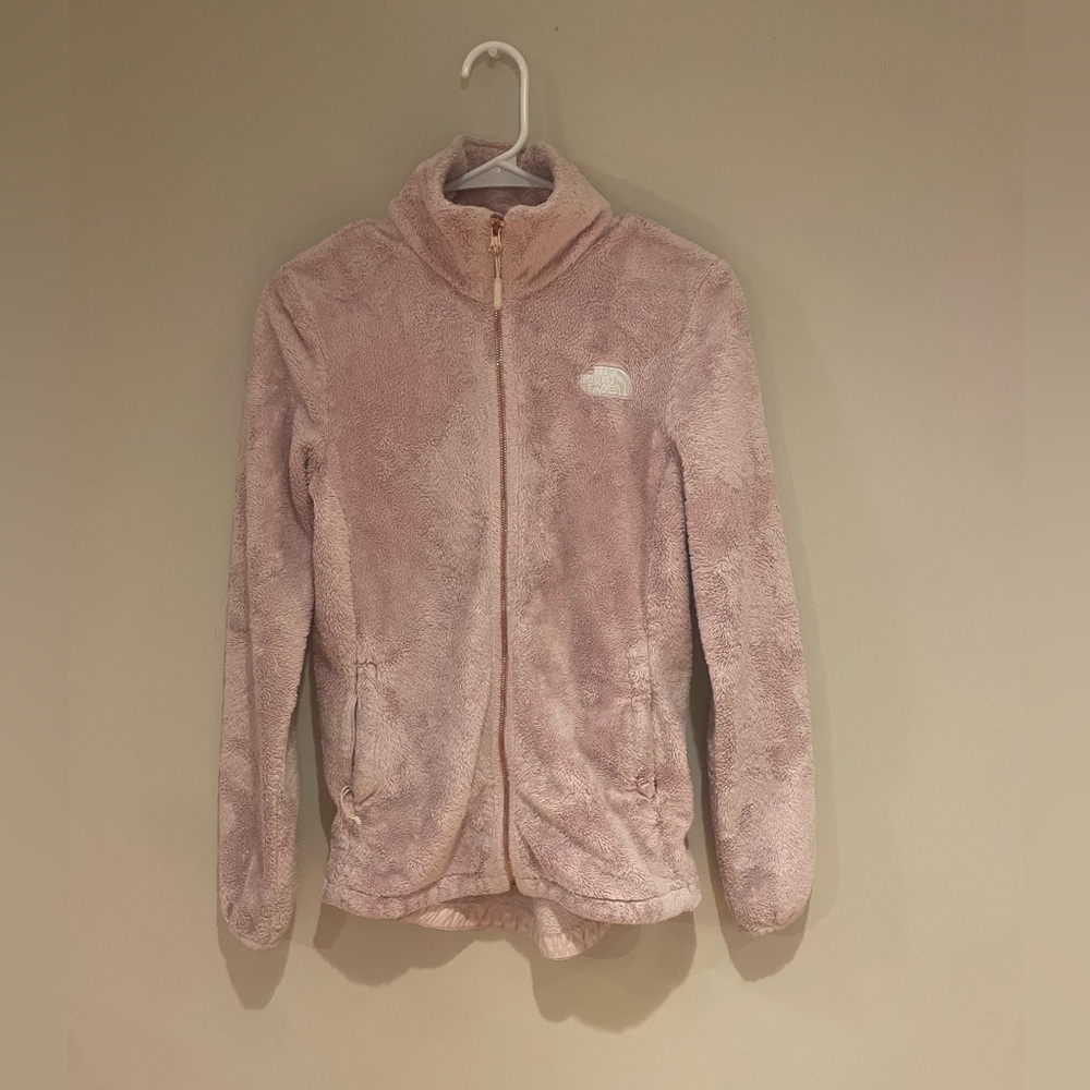 Pink north face jacket with rose gold zipper